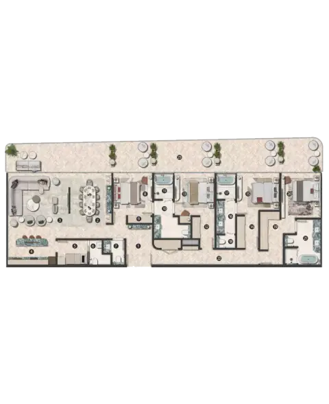 Plattegrond van 4 slaapkamers in Hilton Residences Abu Dhabi Al Raha