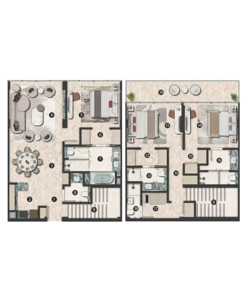 Plattegrond van 3 slaapkamers in Hilton Residences Abu Dhabi Al Raha
