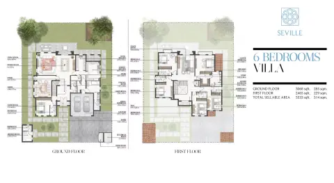 Plattegrond van 6 slaapkamers in Al Hamra Bloom Living