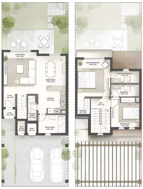 Plattegrond van 2 slaapkamers in Al Hamra Bloom Living