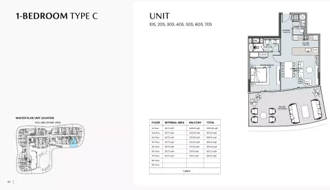 Plattegrond van 1 slaapkamer in Henge Residences