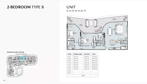 Plattegrond van 2 slaapkamers in Henge Residences