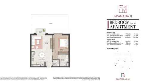 Plattegrond van 1 slaapkamer in Bloom Living Granada 2