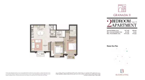 Plattegrond van 2 slaapkamers in Bloom Living Granada 2