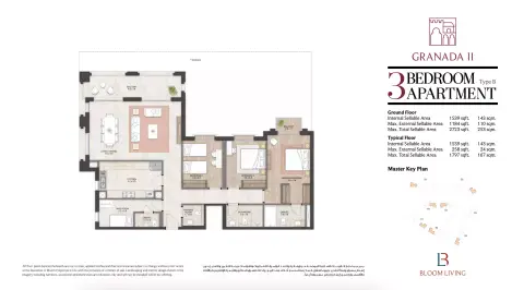 Plattegrond van 3 slaapkamers in Bloom Living Granada 2
