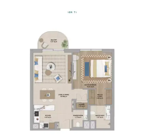 Plattegrond van 1 slaapkamer in The Beach House Fahid