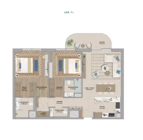 Plattegrond van 2 slaapkamers in The Beach House Fahid