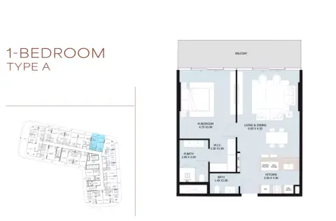 Plattegrond van 1 slaapkamer in Novayas