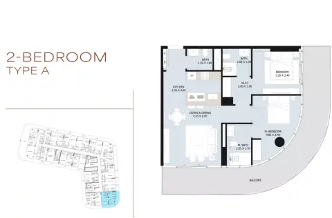 Plattegrond van 2 slaapkamers in Novayas