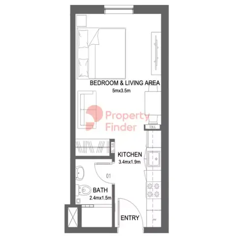 Plattegrond van Studio in Reeman Living Phase 2 by Aldar