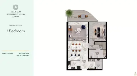 Plattegrond van 1 slaapkamer in Jacob & Co. Beachfront Living