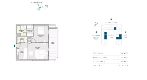 Plattegrond van 1 slaapkamer in Vida Residences
