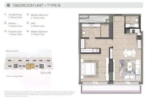 Plattegrond van 1 slaapkamer in Juman 1