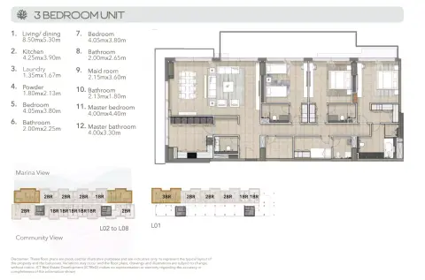 Plattegrond van 3 slaapkamers in Juman 1