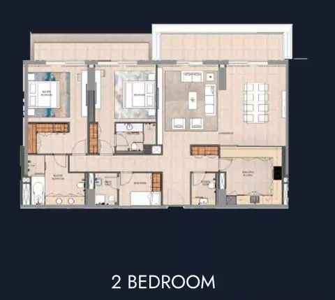 Plattegrond van 2 slaapkamers in Luluat Marina Residences