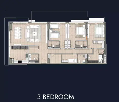 Plattegrond van 3 slaapkamers in Luluat Marina Residences