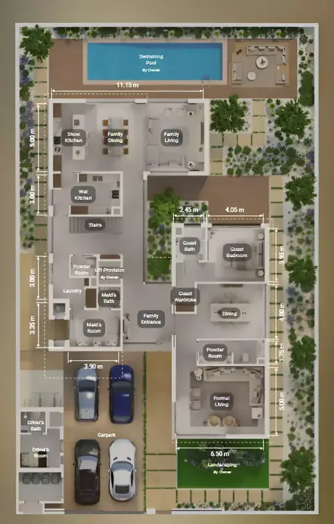 Plattegrond van 5 slaapkamers in Ethir
