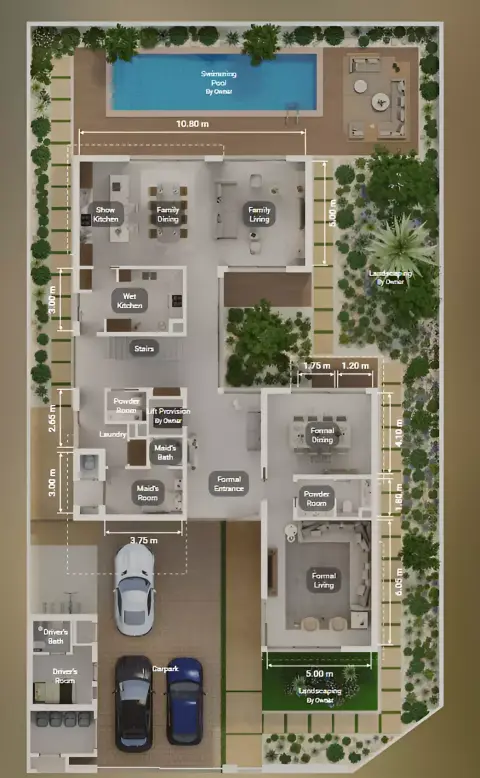 Plattegrond van 4 slaapkamers in Ethir