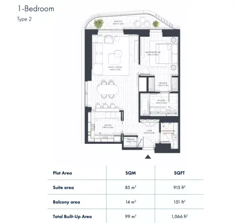 Plattegrond van 1 slaapkamer in Sunstone Residences