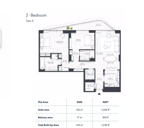 Plattegrond van 2 slaapkamers in Sunstone Residences