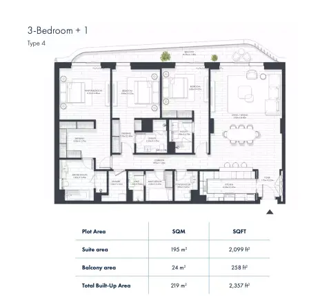 Plattegrond van 3 slaapkamers in Sunstone Residences