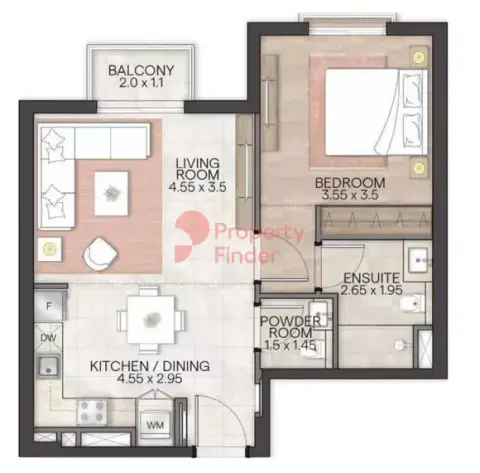 Plattegrond van 1 slaapkamer in Granada