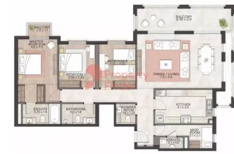 Plattegrond van 3 slaapkamers in Granada