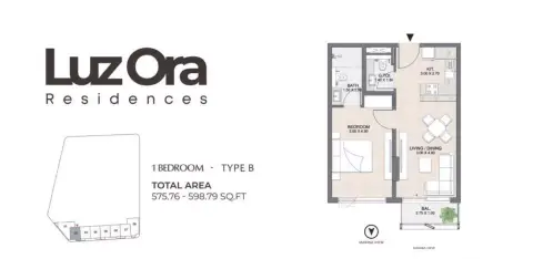 Plattegrond van 1 slaapkamer in Luzora Residences