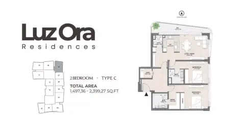 Plattegrond van 2 slaapkamers in Luzora Residences