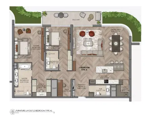 Plattegrond van 2 slaapkamers in Yas Links Luxury Living