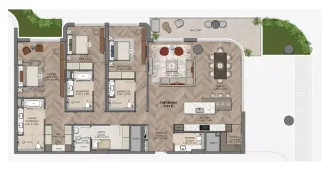 Plattegrond van 3 slaapkamers in Yas Links Luxury Living