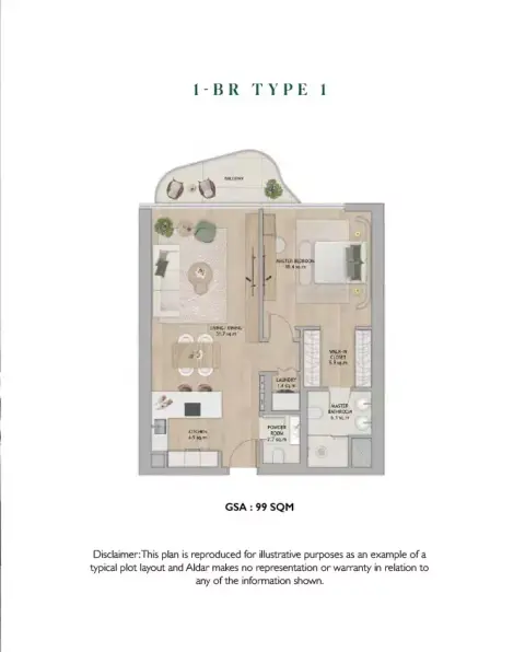 Plattegrond van 1 slaapkamer in Mamsha Gardens B