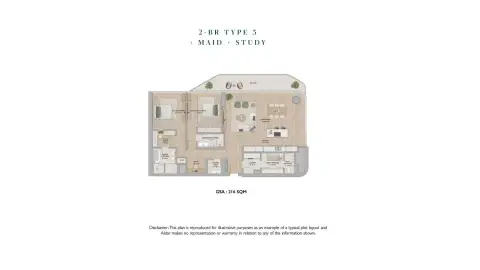 Plattegrond van 2 slaapkamers in Mamsha Gardens B