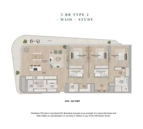 Plattegrond van 3 slaapkamers in Mamsha Gardens B