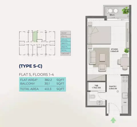 Plattegrond van Studio in Reeman Residence 01