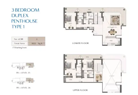 Plattegrond van 3 slaapkamers in Rotana Residences South Tower