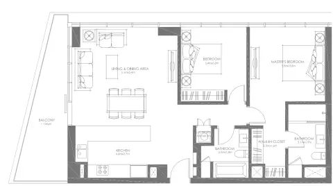 Plattegrond van 2 slaapkamers in Saadiyat Grove