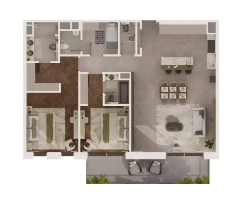 Plattegrond van 2 slaapkamers in Sama Yas By Aldar Properties