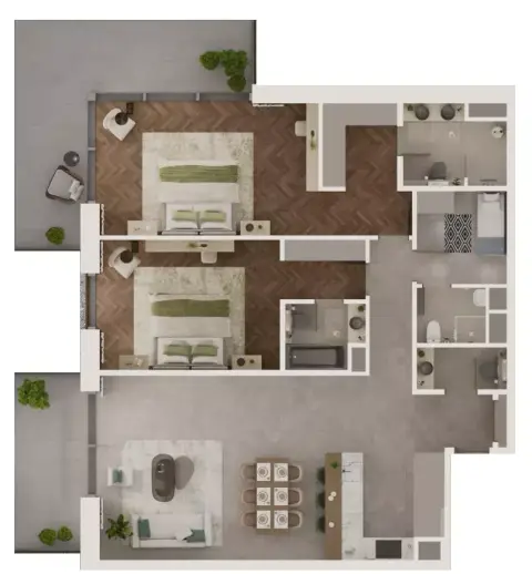 Plattegrond van 2 slaapkamers in Sama Yas By Aldar Properties