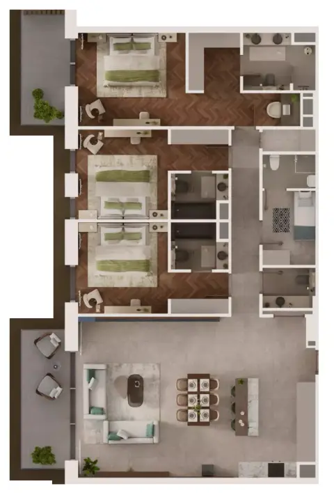 Plattegrond van 3 slaapkamers in Sama Yas By Aldar Properties