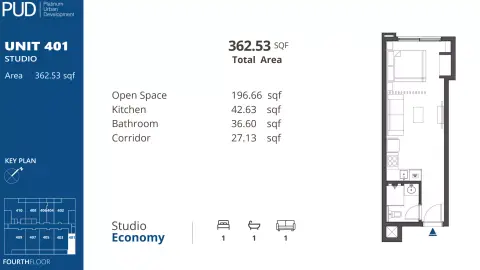 Plattegrond van Studio in PUD Residences 1