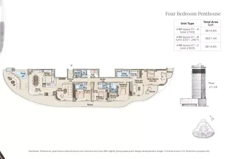 Plattegrond van 4 slaapkamers in Flow 25