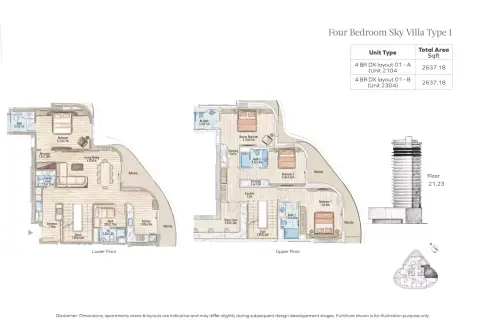 Plattegrond van 4 slaapkamers in Flow 25