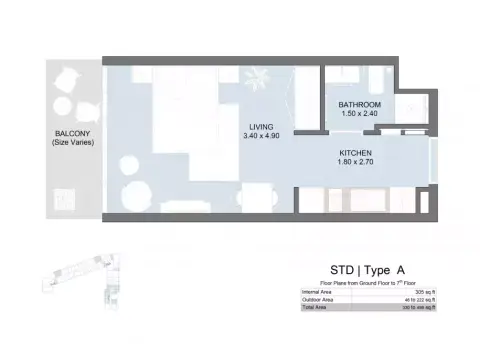 Plattegrond van Studio in The Gate Masdar City