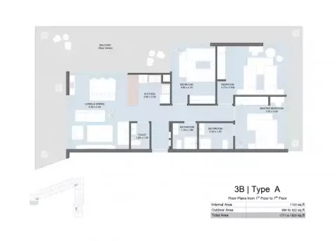 Plattegrond van 3 slaapkamers in The Gate Masdar City