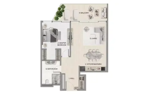 Plattegrond van 1 slaapkamer in Riviera Residences