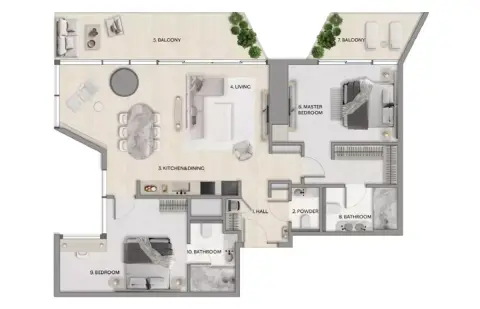 Plattegrond van 2 slaapkamers in Riviera Residences