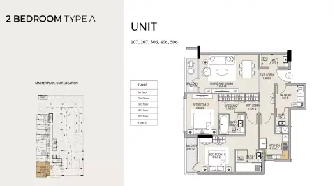Plattegrond van 2 slaapkamers in Reeman Residences
