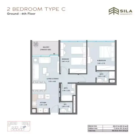Plattegrond van 2 slaapkamers in Sila by Reportage