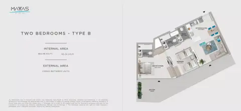 Plattegrond van 2 slaapkamers in Mayyas at The Bay
